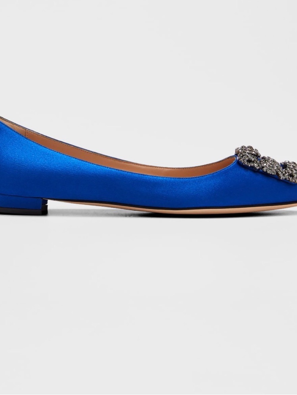Manolo Blahnik Electric Blue Satin Crystal-Buckle Ballet Flat